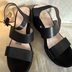 Dione Made in Spain Black Leather Espadrille Wedge Sandals EU39 Stylish & Rare